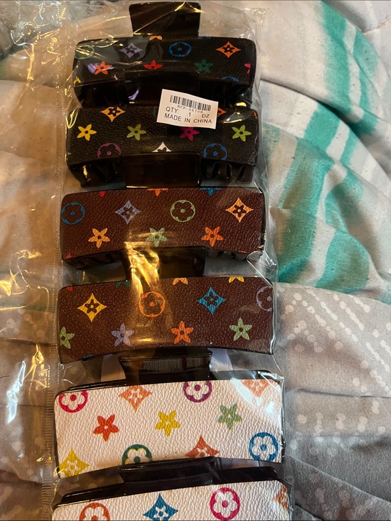 Accessories - Multicolor Monogram Rectangle Hair Claw Clips - 6 Pack